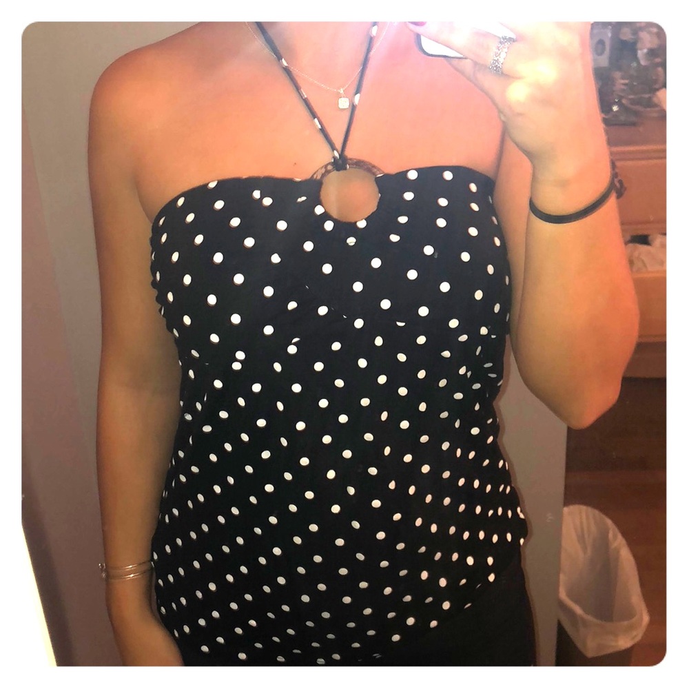 Black with white polka dot halter top